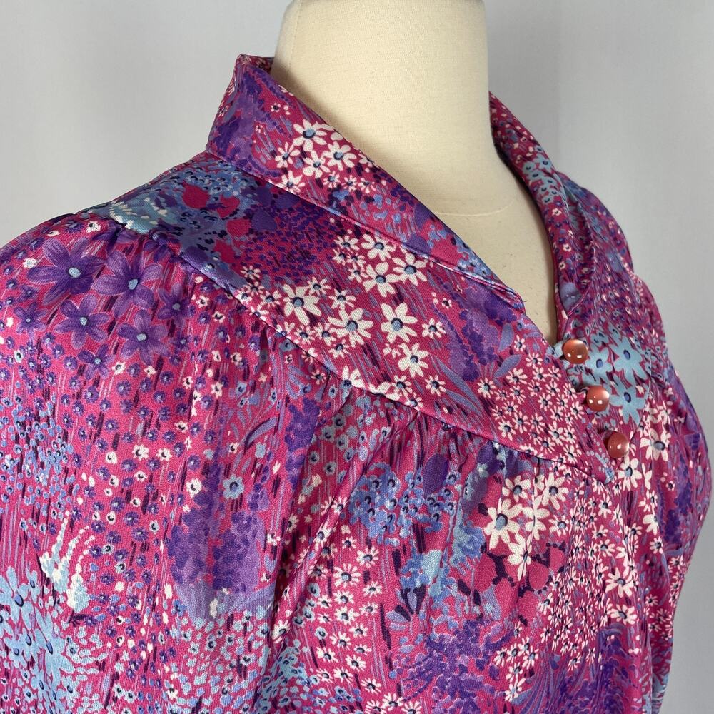 Vintage Skater Dress Medium Purple Ditsy Floral A Line Garden Cottage Retro 70s - Picture 3 of 12